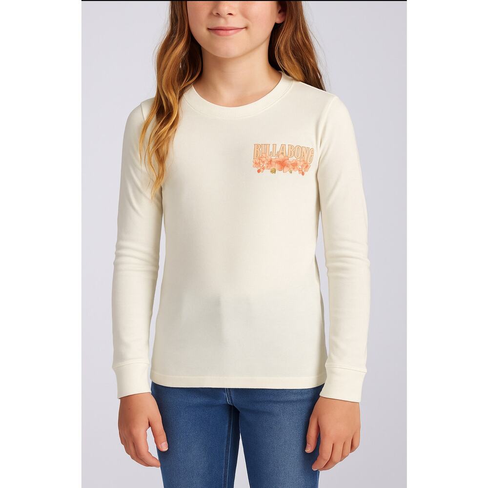 Billabong T Shirt Girls Size 8 Small White Rise Up Long Sleeve Logo MSRP $27.95